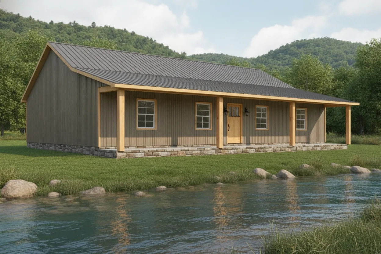 The Summit (Plan #12) — 3 bed/2 bath, 1800 sq ft wood-framed house kit, exterior view