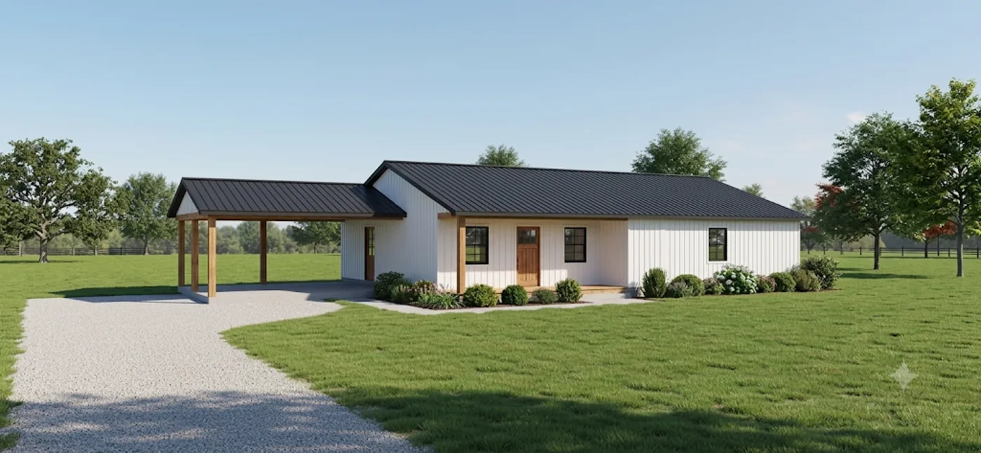 The Steepridge (Plan #13) — 3 bed/2 bath, 1693 sq ft wood-framed house kit, exterior view