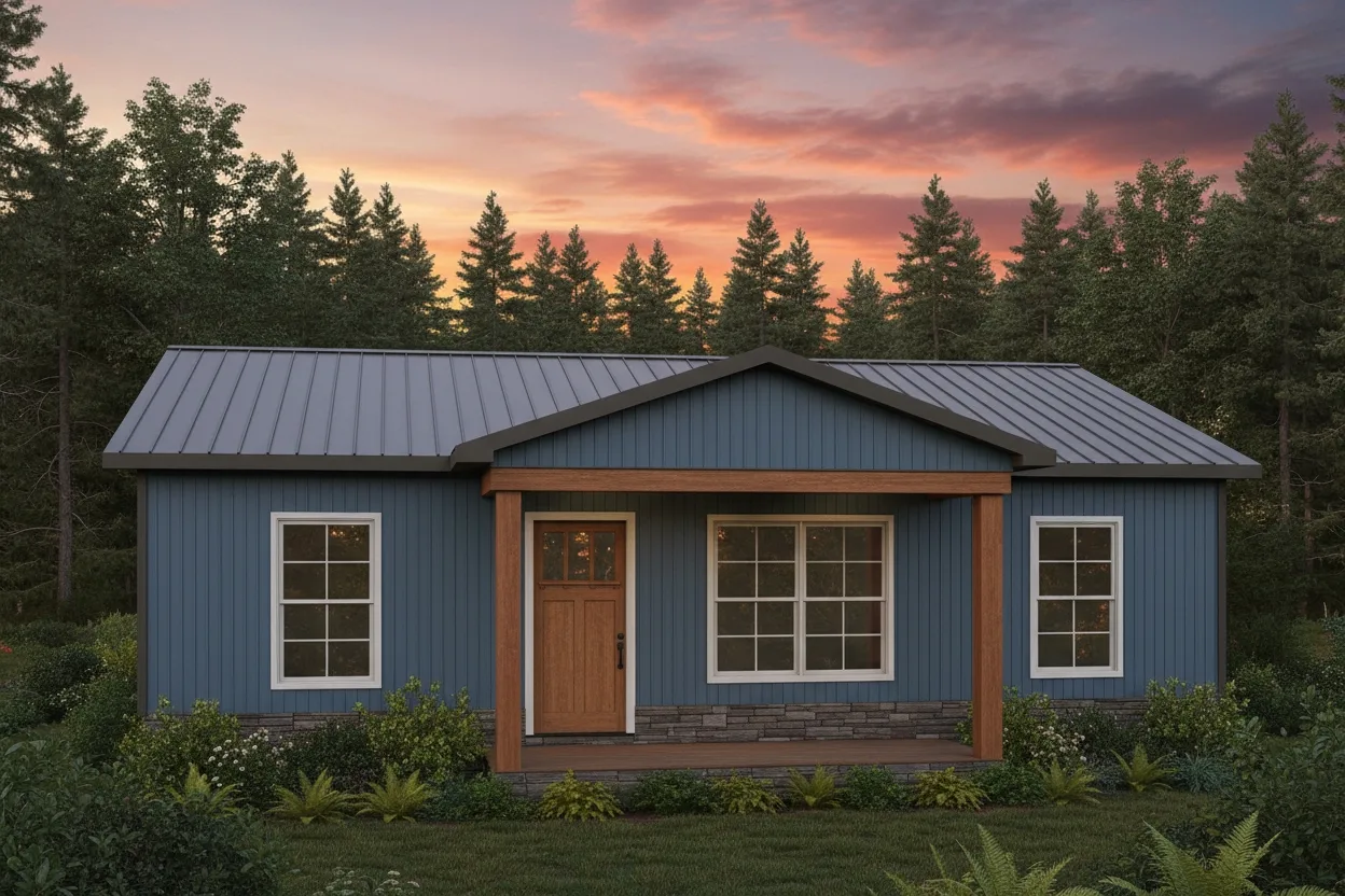 The Compact (Plan #16A) — 3 bed/1 bath, 936 sq ft wood-framed house kit, exterior view
