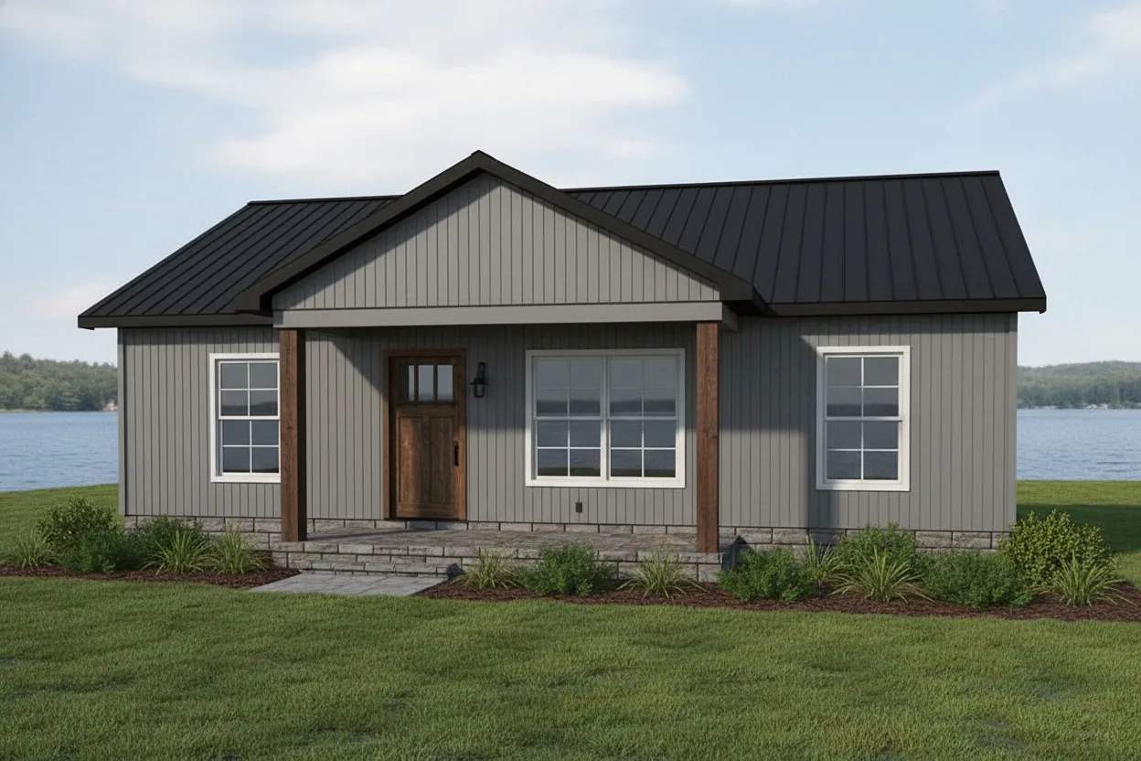 The Bunkhouse (Plan #17B) — 2 bed/1 bath, 936 sq ft wood-framed house kit, exterior view