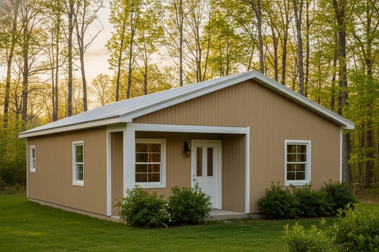 The Retreat (Plan #18L) — 2 bed/1 bath, 721 sq ft wood-framed house kit, exterior view