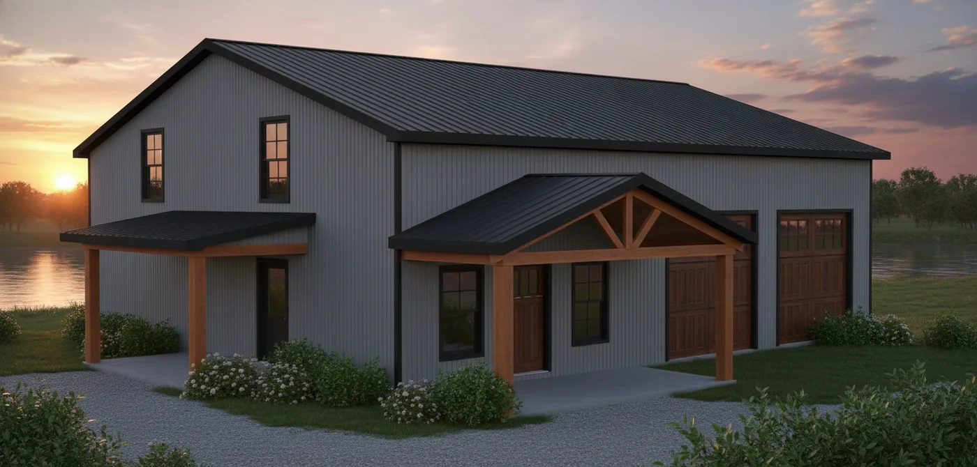 The Forge (Plan #23) — 3 bed/2 bath, 1536 sq ft wood-framed house kit, exterior view
