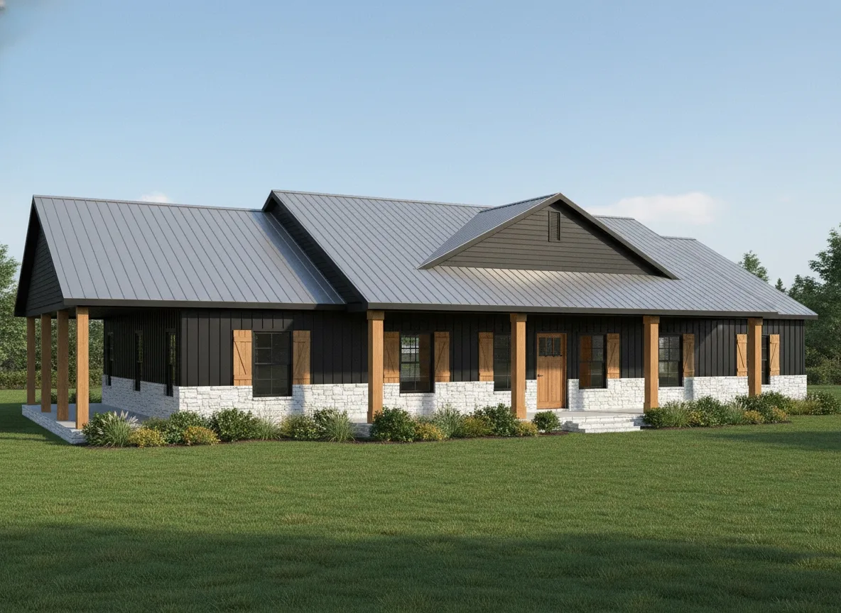 The Ranchland (Plan #29) — 3 bed/3 bath, 2304 sq ft wood-framed house kit, exterior view