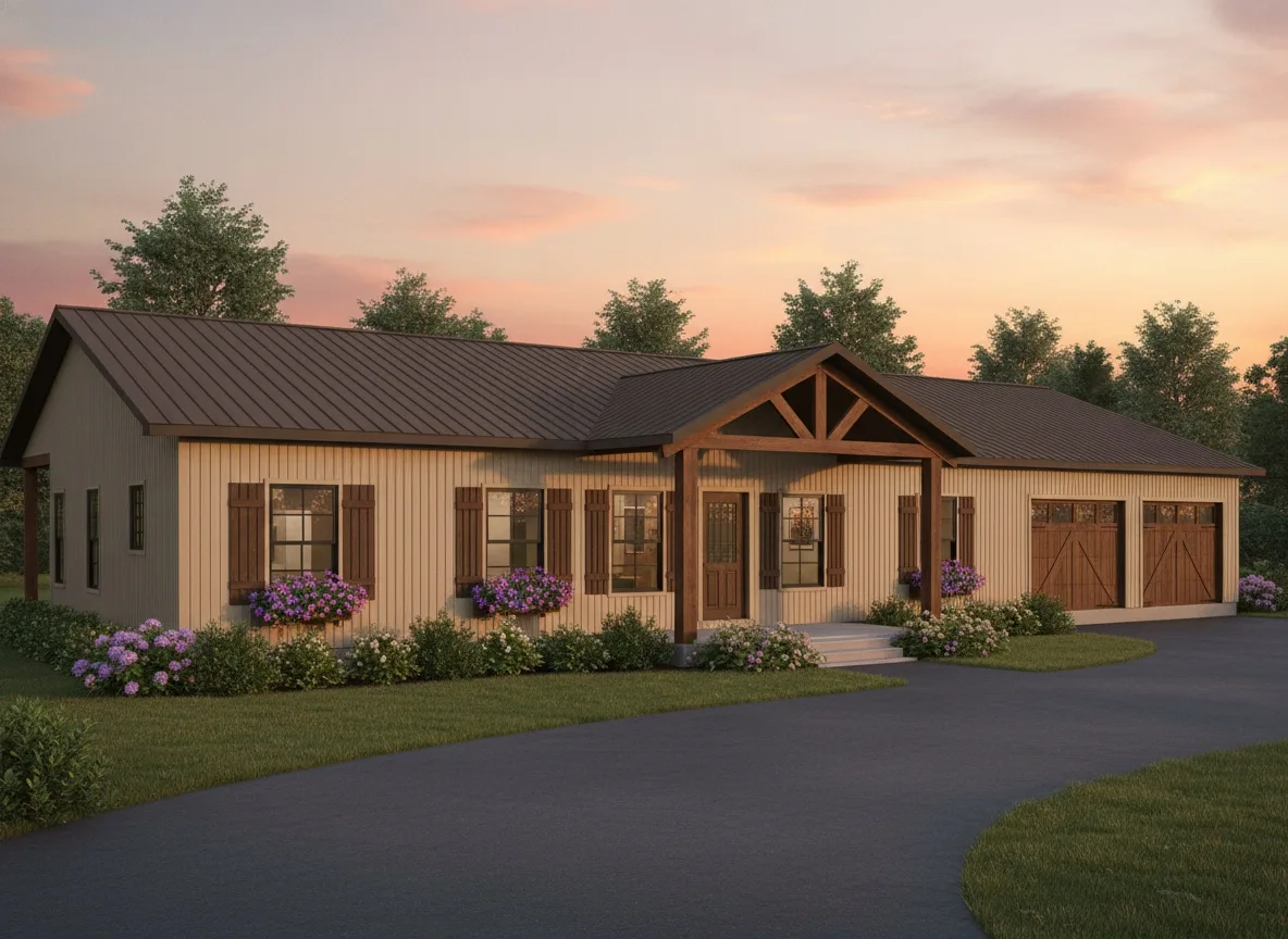 The Barndo (Plan #35) — 2 bed/2 bath, 1500 sq ft wood-framed house kit, exterior view
