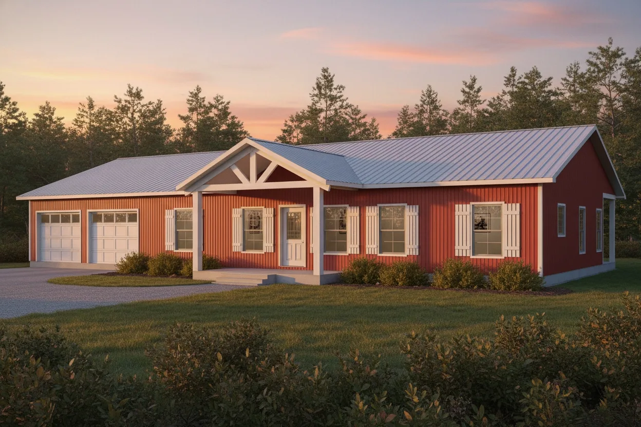 The Stockyard (Plan #35B) — 2 bed/2 bath, 1500 sq ft wood-framed house kit, exterior view