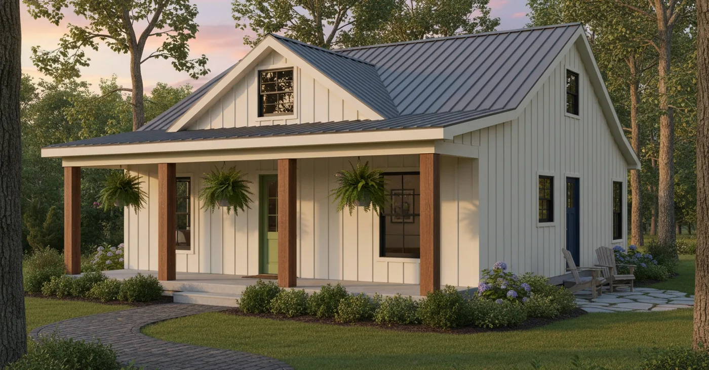 The Frontier (Plan #43) — 3 bed/2 bath, 952 sq ft wood-framed house kit, exterior view