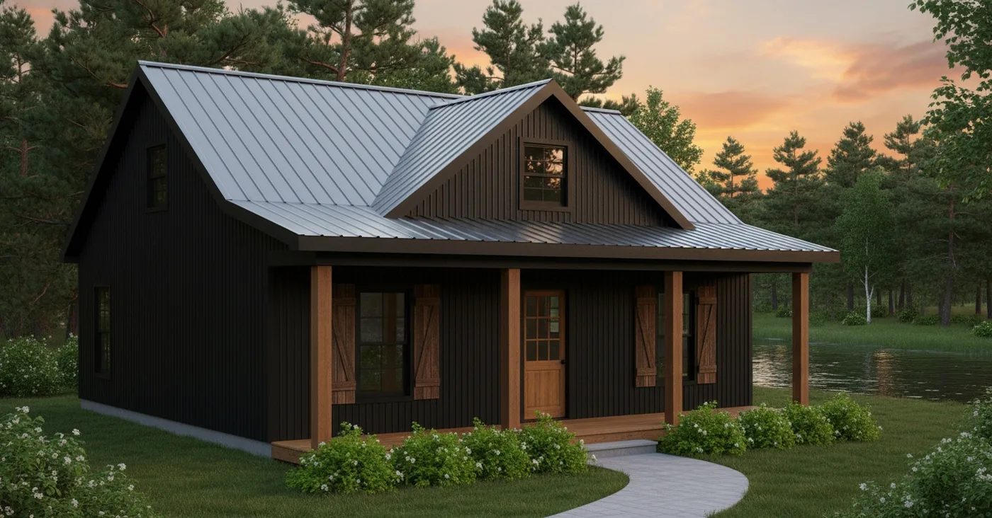 The Sunrise (Plan #44) — 3 bed/2 bath, 1088 sq ft wood-framed house kit, exterior view