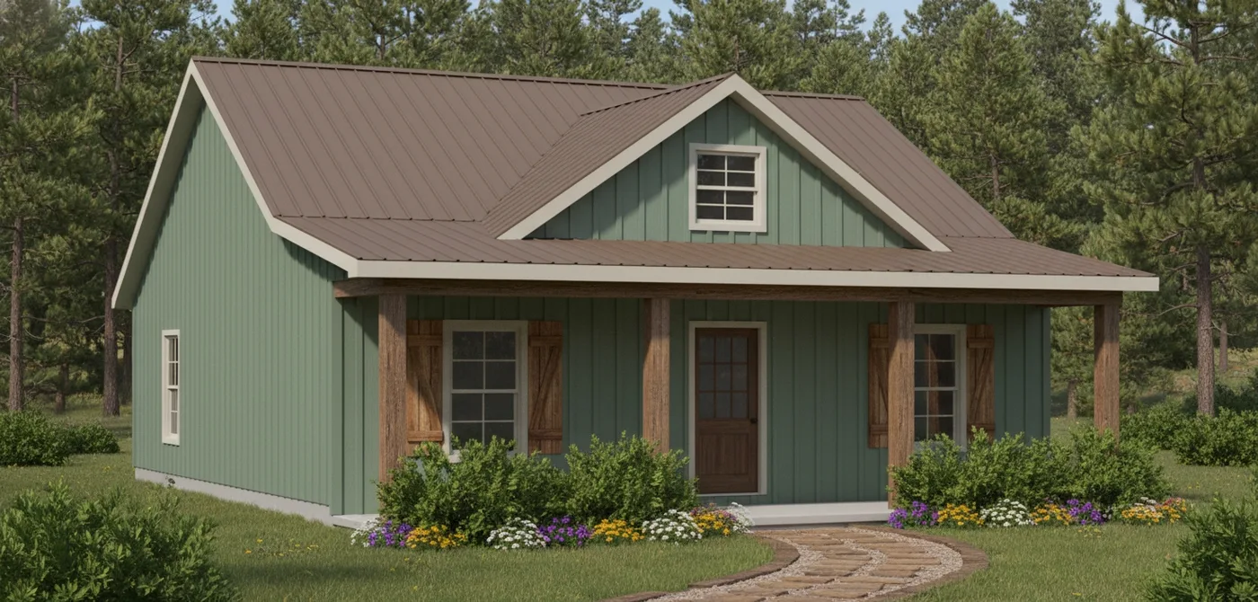 The Prairie (Plan #45) — 3 bed/2 bath, 1280 sq ft wood-framed house kit, exterior view