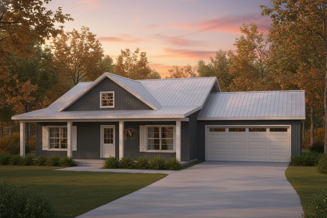 The Wrangler (Plan #47) — 3 bed/2 bath, 1440 sq ft wood-framed house kit, exterior view
