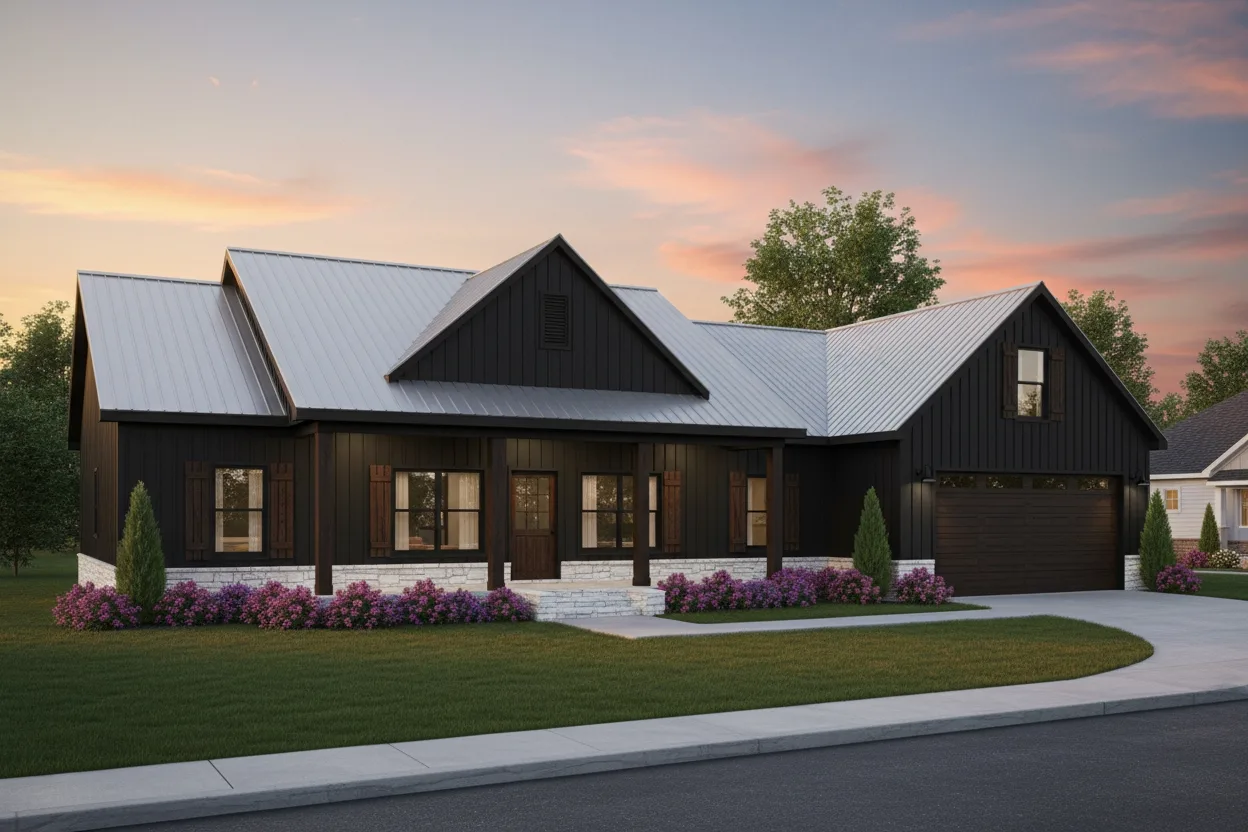 The Briarwood (Plan #51) — 4 bed/3 bath, 3,329 sq ft total wood-framed house kit, exterior view