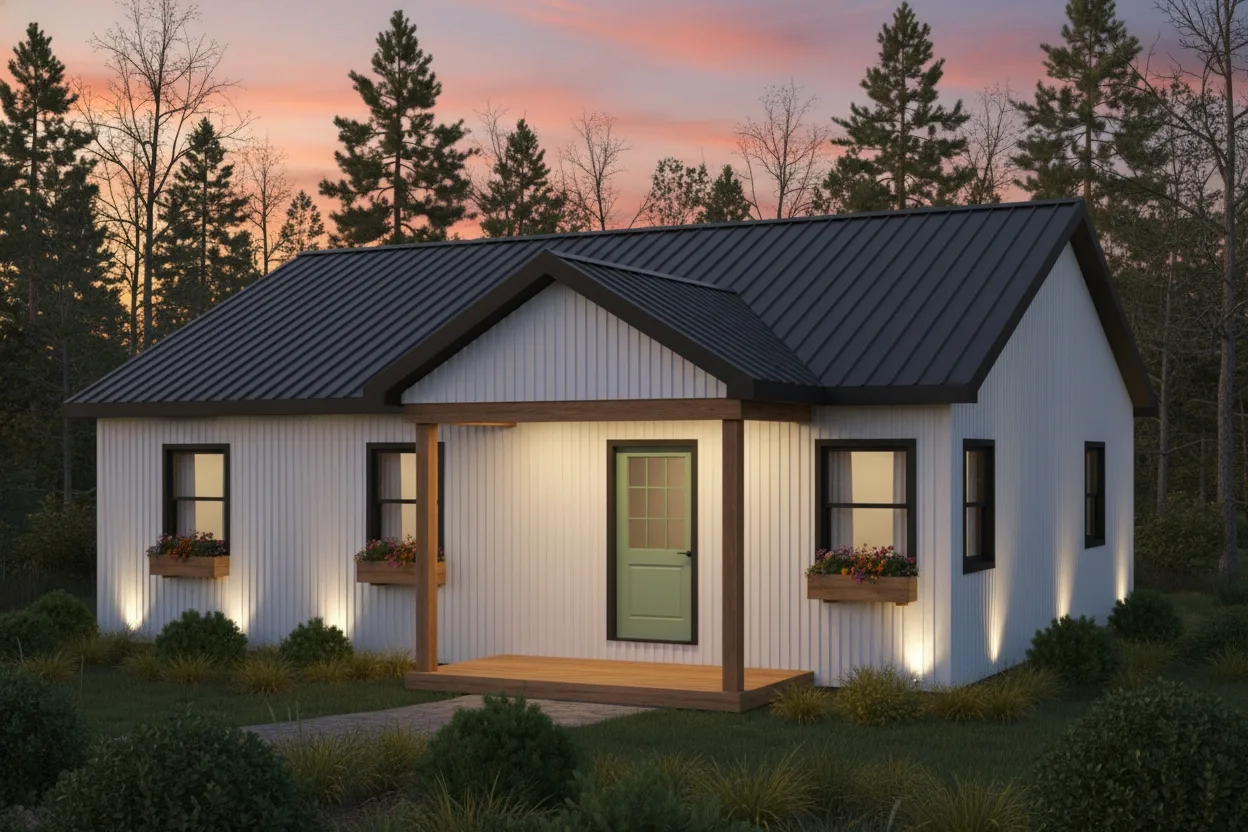 The Cottage (Plan #52) — 3 bed/1 bath, 1008 sq ft wood-framed house kit, exterior view