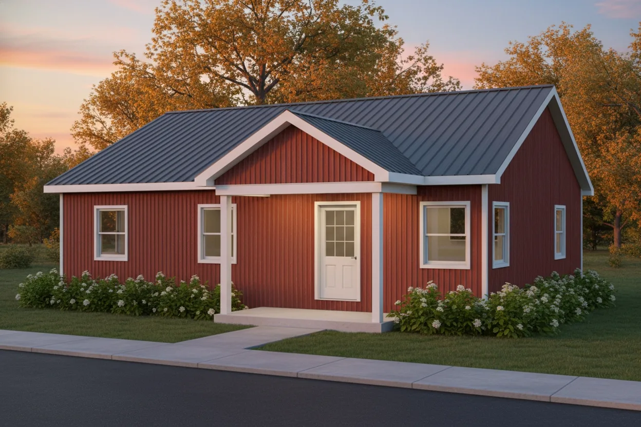 The Orchard (Plan #52B) — 3 bed/2 bath, 1008 sq ft wood-framed house kit, exterior view