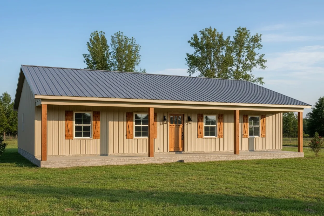 The Hillcrest (Plan #6) — 3 bed/2 bath, 1536 sq ft wood-framed house kit, exterior view