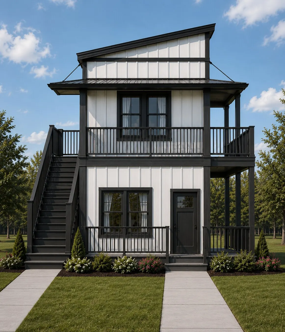 Belvidere stacked modular duplex — front elevation