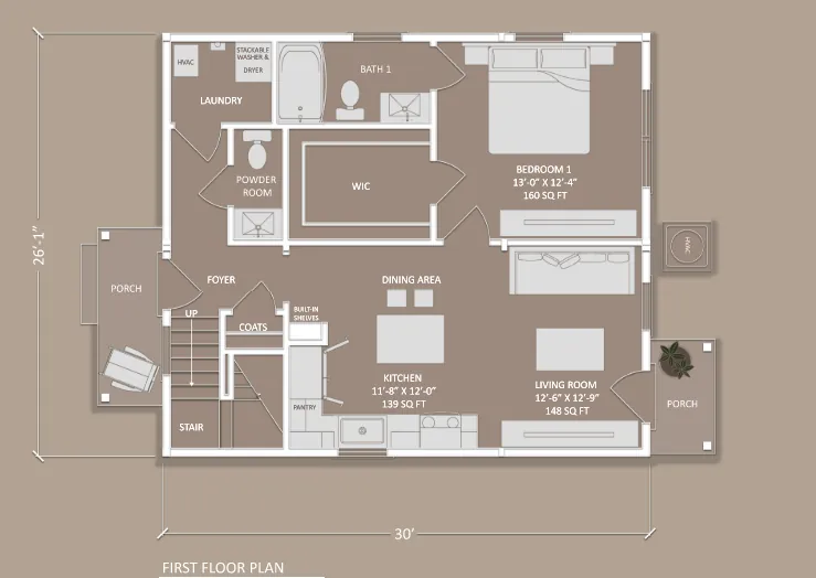 Hickory first floor plan with room dimensions