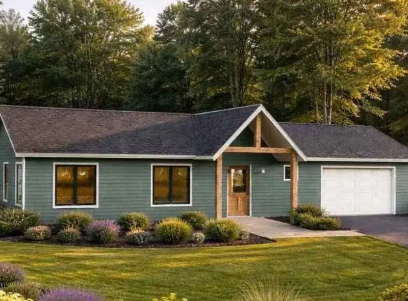 The Johnny Ringo prefab home exterior with attached garage