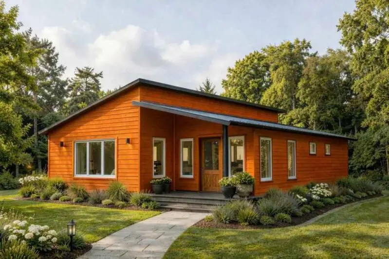 Sam Colt prefab home with two-level sloped roof