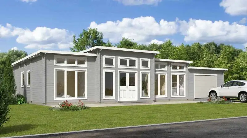 Graceland contemporary prefab home with tall front windows